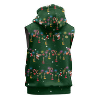 Ornaments on Green Snowy Background Sleeveless Zip Hoodie with Electric Guitars Santa Candy Canes - Wonder Print Shop