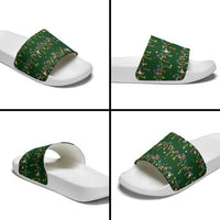 Ornaments on Green Snowy Background Slide Sandals with Electric Guitars Santa Candy Canes - Wonder Print Shop