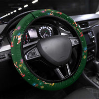 Ornaments on Green Snowy Background Steering Wheel Cover with Electric Guitars Santa Candy Canes - Wonder Print Shop