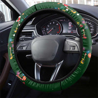 Ornaments on Green Snowy Background Steering Wheel Cover with Electric Guitars Santa Candy Canes - Wonder Print Shop