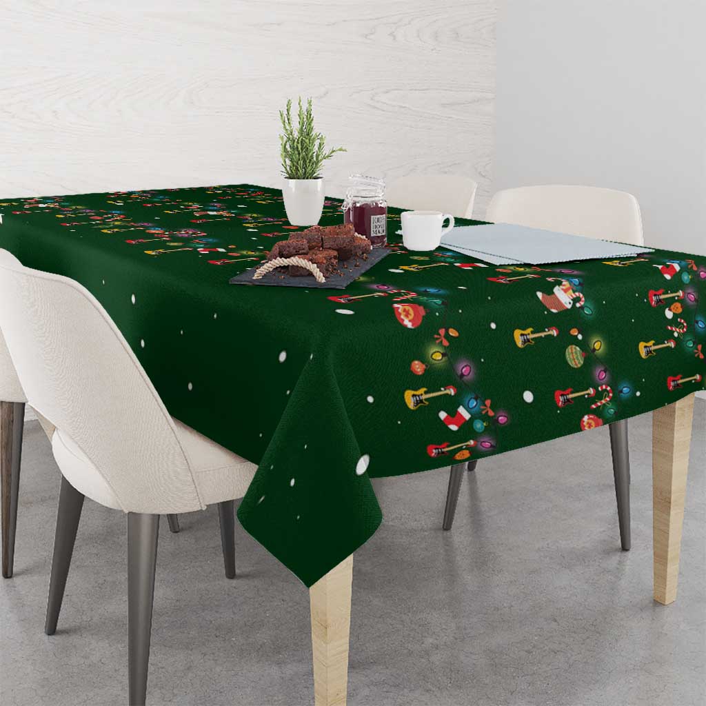 Ornaments on Green Snowy Background Tablecloth with Electric Guitars Santa Candy Canes - Wonder Print Shop