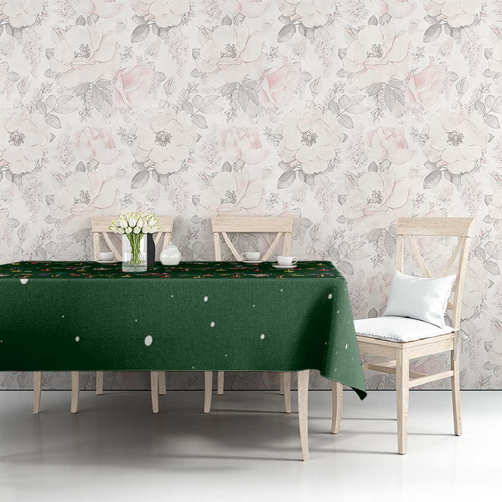Ornaments on Green Snowy Background Tablecloth with Electric Guitars Santa Candy Canes - Wonder Print Shop