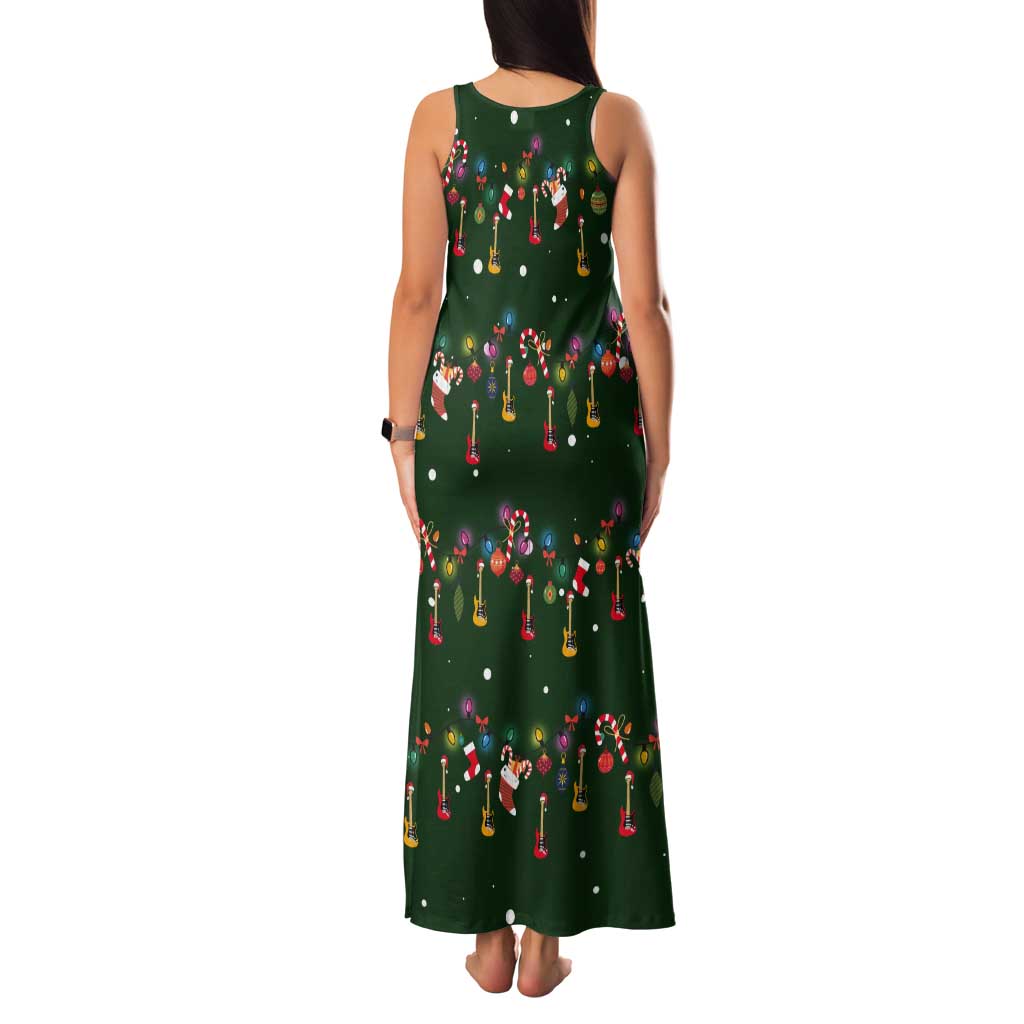 Ornaments on Green Snowy Background Tank Maxi Dress with Electric Guitars Santa Candy Canes - Wonder Print Shop