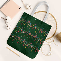 Ornaments on Green Snowy Background Tote Bag with Electric Guitars Santa Candy Canes - Wonder Print Shop