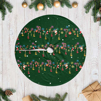 Ornaments on Green Snowy Background Tree Skirt with Electric Guitars Santa Candy Canes - Wonder Print Shop