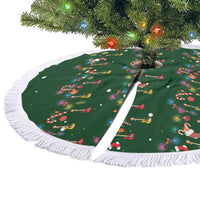 Ornaments on Green Snowy Background Tree Skirt with Electric Guitars Santa Candy Canes - Wonder Print Shop