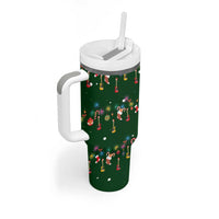 Ornaments on Green Snowy Background Tumbler With Handle with Electric Guitars Santa Candy Canes - Wonder Print Shop