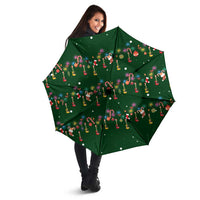 Ornaments on Green Snowy Background Umbrella with Electric Guitars Santa Candy Canes - Wonder Print Shop