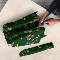 Ornaments on Green Snowy Background Umbrella with Electric Guitars Santa Candy Canes - Wonder Print Shop