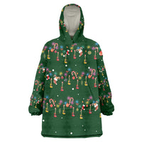 Ornaments on Green Snowy Background Wearable Blanket Hoodie with Electric Guitars Santa Candy Canes - Wonder Print Shop