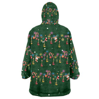 Ornaments on Green Snowy Background Wearable Blanket Hoodie with Electric Guitars Santa Candy Canes - Wonder Print Shop