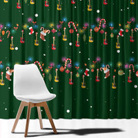 Ornaments on Green Snowy Background Window Curtain with Electric Guitars Santa Candy Canes - Wonder Print Shop