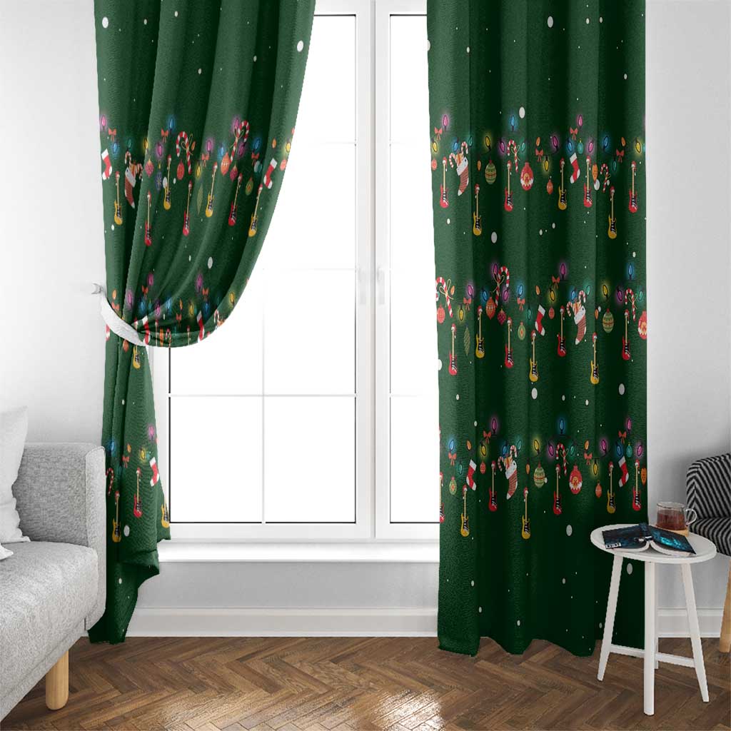 Ornaments on Green Snowy Background Window Curtain with Electric Guitars Santa Candy Canes - Wonder Print Shop