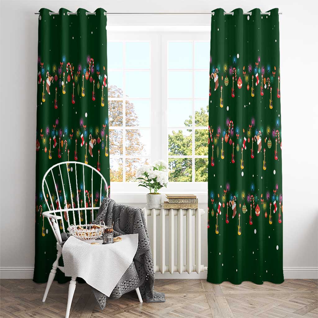 Ornaments on Green Snowy Background Window Curtain with Electric Guitars Santa Candy Canes - Wonder Print Shop
