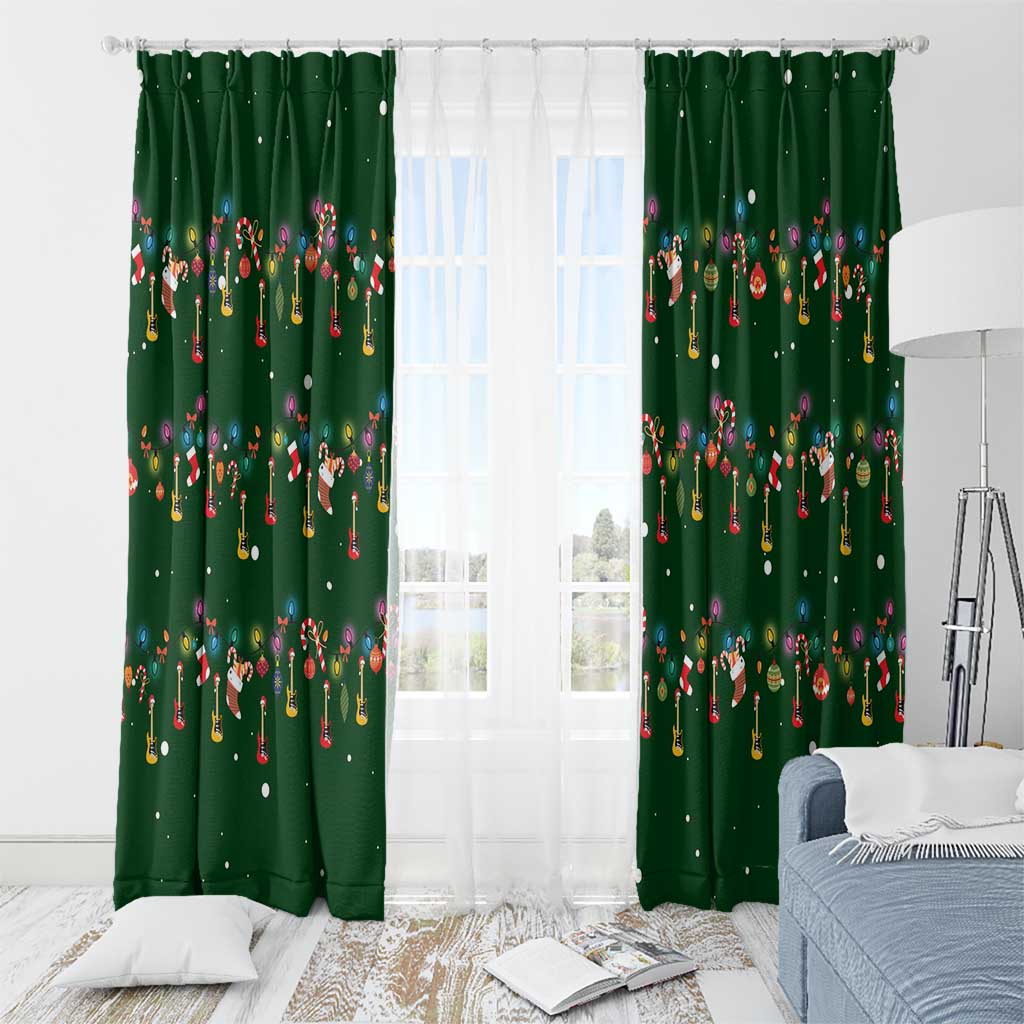 Ornaments on Green Snowy Background Window Curtain with Electric Guitars Santa Candy Canes - Wonder Print Shop