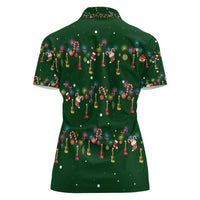 Ornaments on Green Snowy Background Women Polo Shirt with Electric Guitars Santa Candy Canes - Wonder Print Shop
