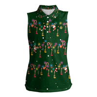 Ornaments on Green Snowy Background Women Sleeveless Polo Shirt with Electric Guitars Santa Candy Canes - Wonder Print Shop
