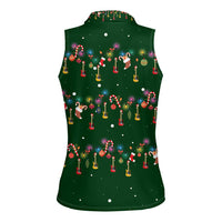 Ornaments on Green Snowy Background Women Sleeveless Polo Shirt with Electric Guitars Santa Candy Canes - Wonder Print Shop
