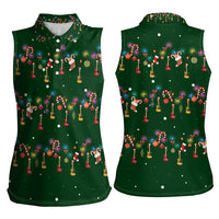 Ornaments on Green Snowy Background Women Sleeveless Polo Shirt with Electric Guitars Santa Candy Canes - Wonder Print Shop