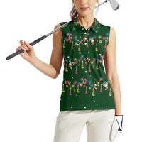 Ornaments on Green Snowy Background Women Sleeveless Polo Shirt with Electric Guitars Santa Candy Canes - Wonder Print Shop