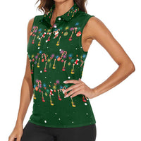Ornaments on Green Snowy Background Women Sleeveless Polo Shirt with Electric Guitars Santa Candy Canes - Wonder Print Shop