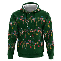 Ornaments on Green Snowy Background Zip Hoodie with Electric Guitars Santa Candy Canes - Wonder Print Shop