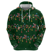 Ornaments on Green Snowy Background Zip Hoodie with Electric Guitars Santa Candy Canes - Wonder Print Shop