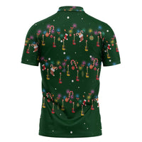 Ornaments on Green Snowy Background Zipper Polo Shirt with Electric Guitars Santa Candy Canes - Wonder Print Shop