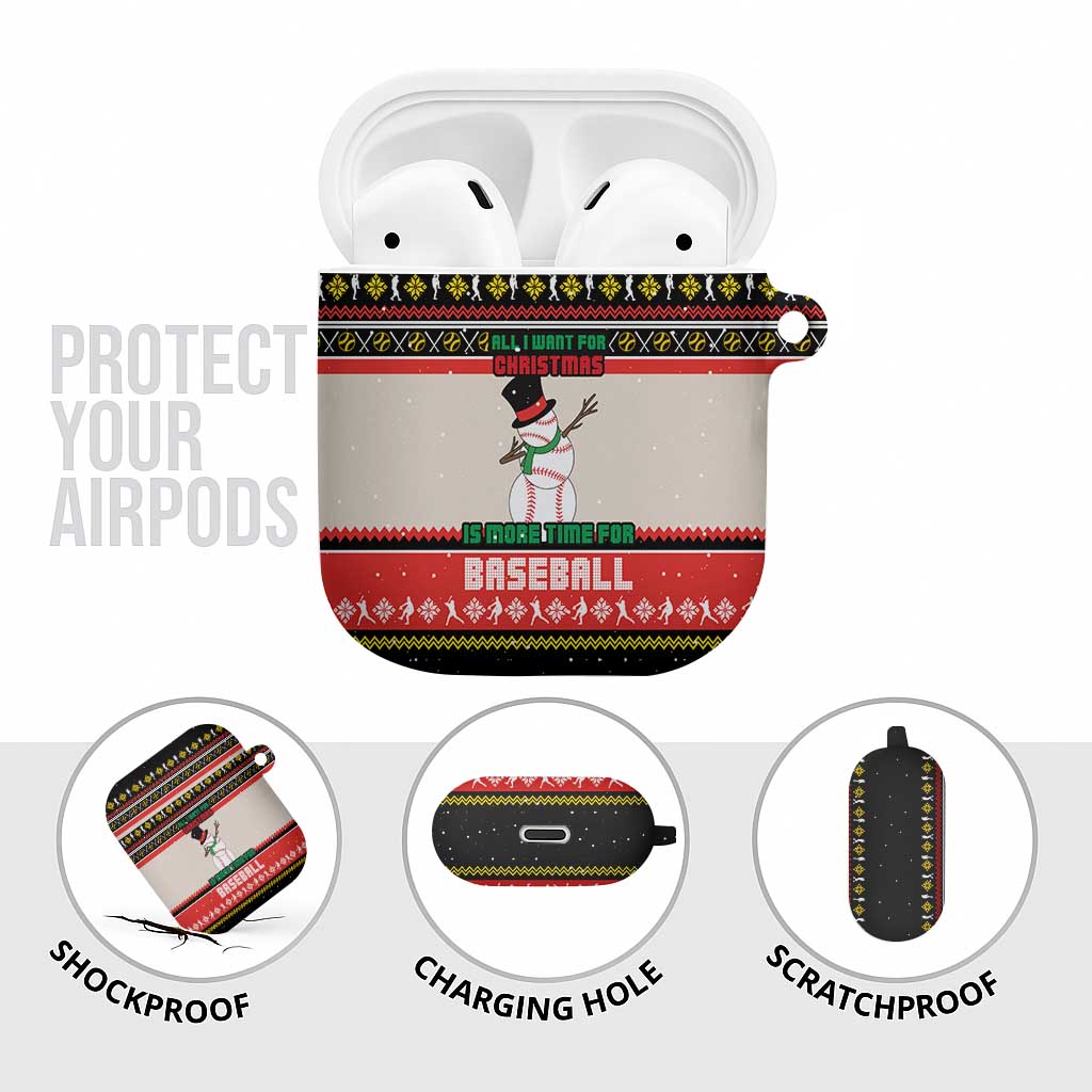 Is More Time for Baseball Design AirPods Case with Baseball Snowman All I Want for Christmas - Wonder Print Shop