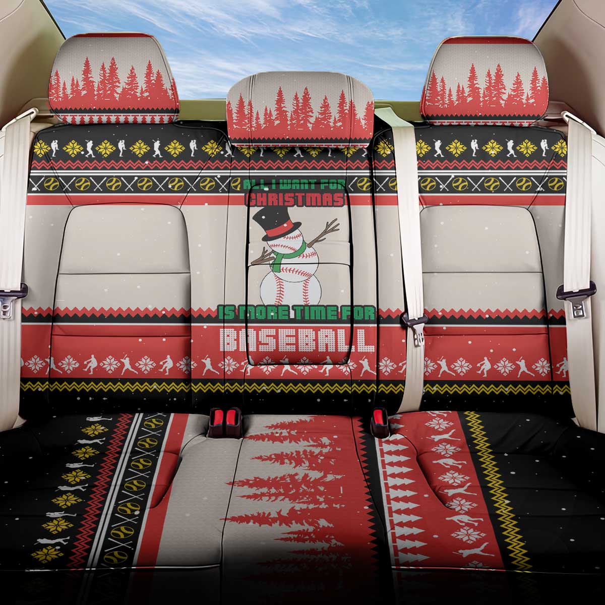 Is More Time for Baseball Design Back Car Seat Cover with Baseball Snowman All I Want for Christmas - Wonder Print Shop