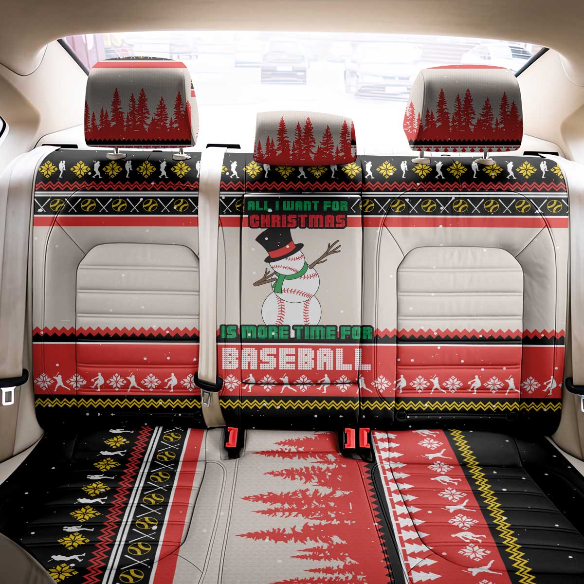 Is More Time for Baseball Design Back Car Seat Cover with Baseball Snowman All I Want for Christmas - Wonder Print Shop