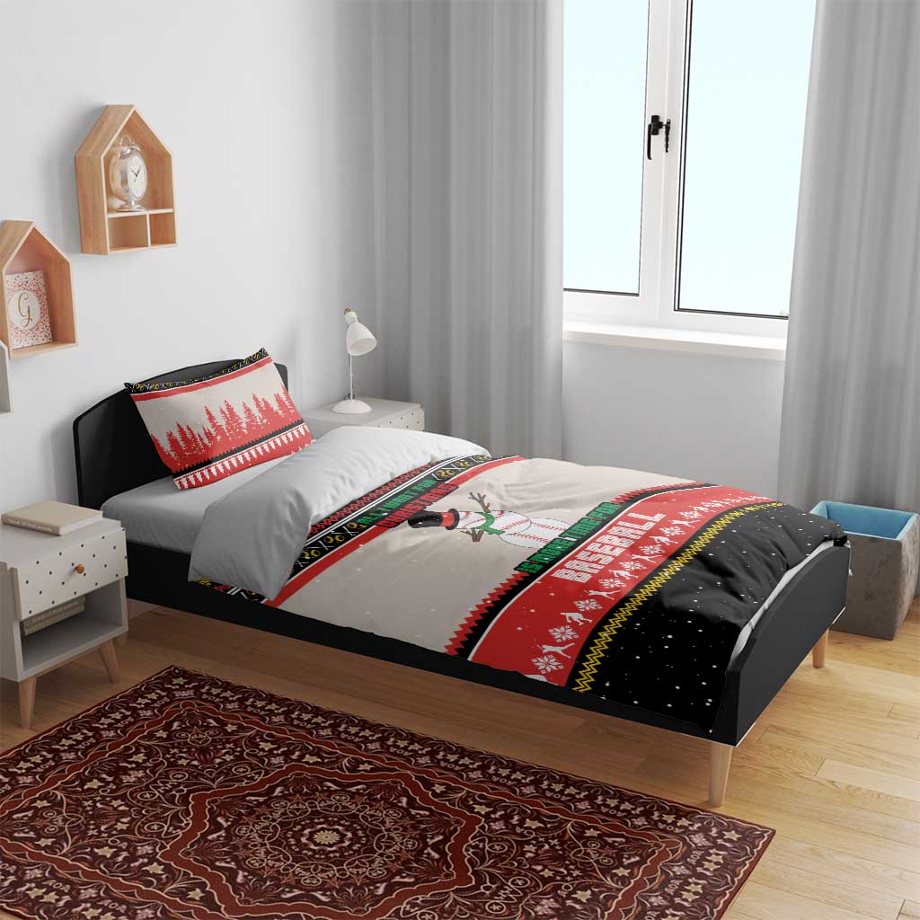 Is More Time for Baseball Design Bedding Set with Baseball Snowman All I Want for Christmas - Wonder Print Shop
