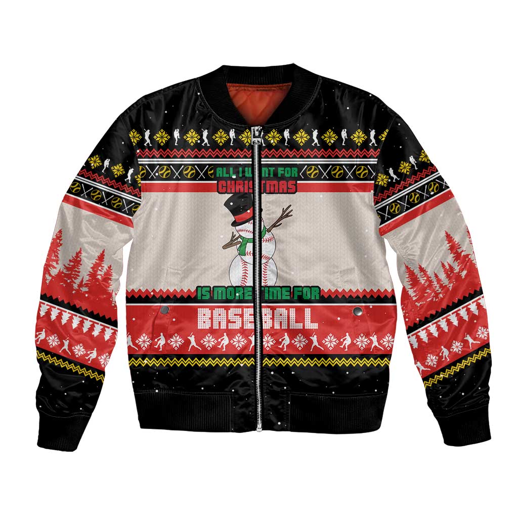 Is More Time for Baseball Design Bomber Jacket with Baseball Snowman All I Want for Christmas - Wonder Print Shop