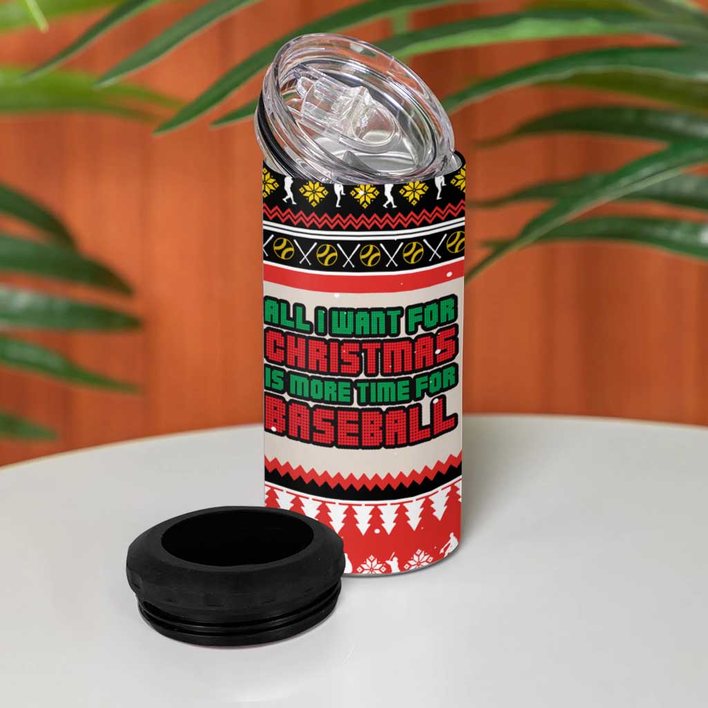 Is More Time for Baseball Design 4 in 1 Can Cooler Tumbler with Baseball Snowman All I Want for Christmas - Wonder Print Shop