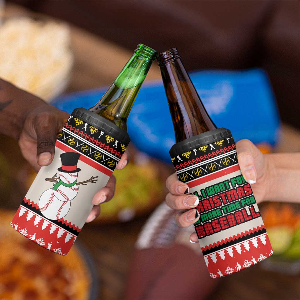 Is More Time for Baseball Design 4 in 1 Can Cooler Tumbler with Baseball Snowman All I Want for Christmas - Wonder Print Shop