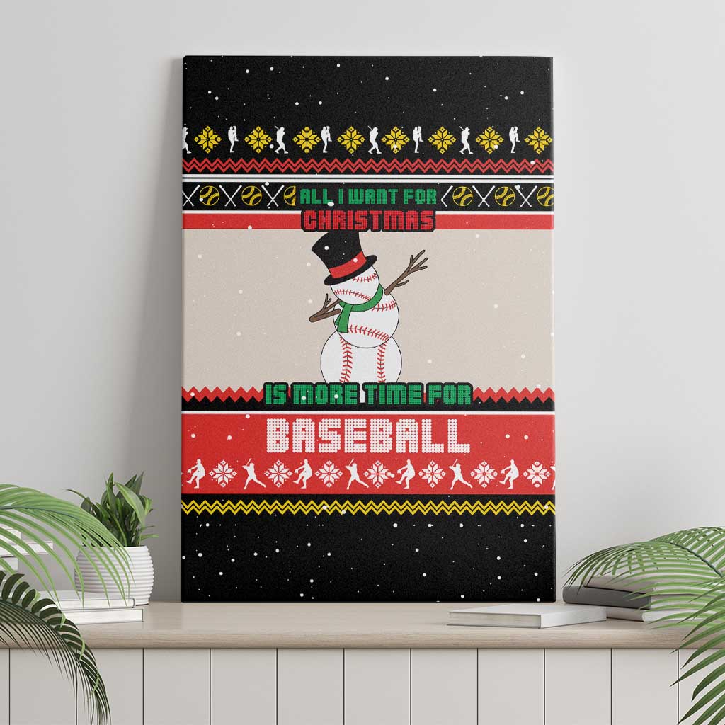 Is More Time for Baseball Design Canvas Wall Art with Baseball Snowman All I Want for Christmas - Wonder Print Shop