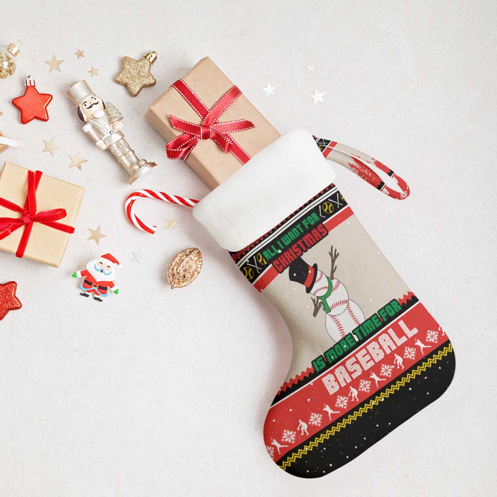 Is More Time for Baseball Design Christmas Stocking with Baseball Snowman All I Want for Christmas - Wonder Print Shop