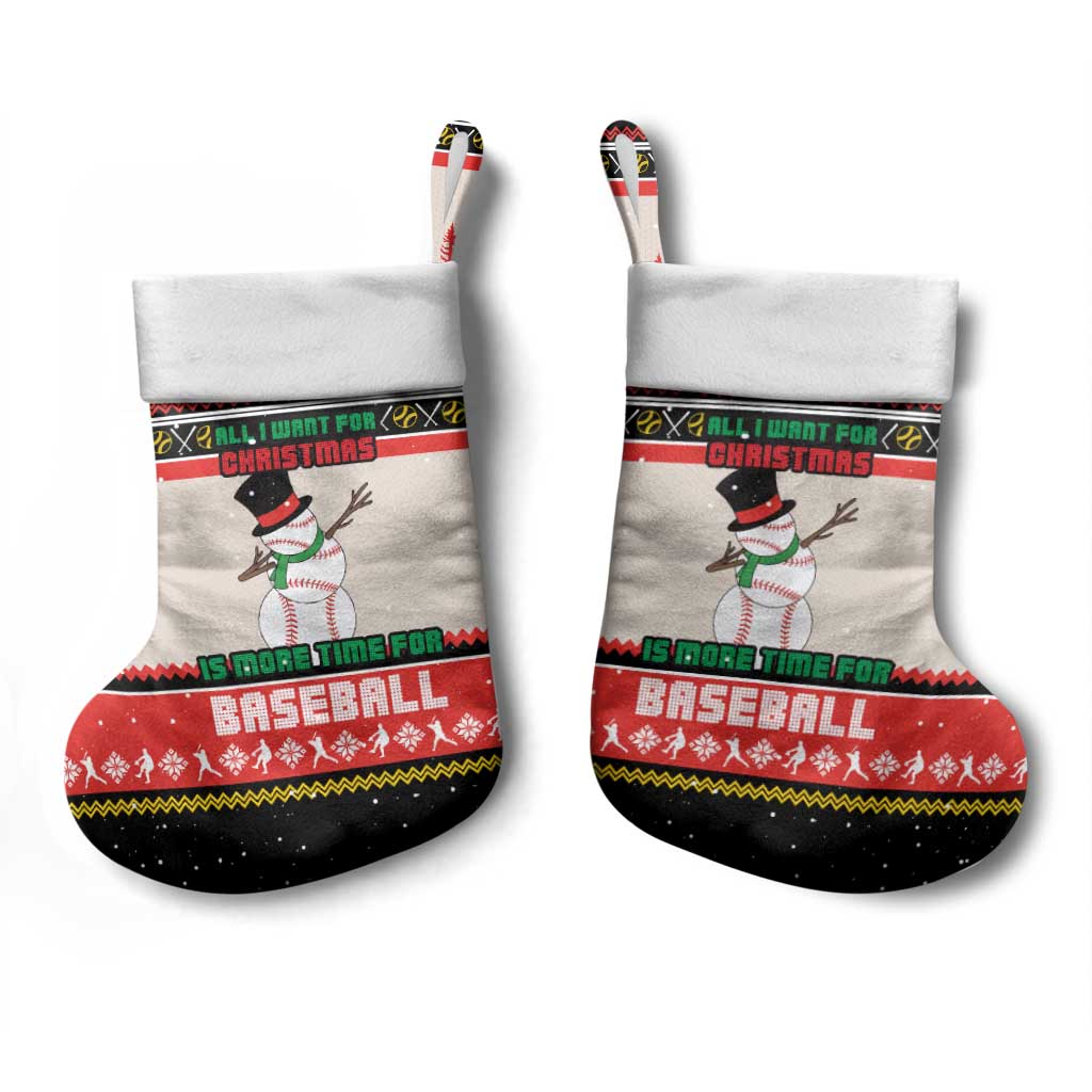 Is More Time for Baseball Design Christmas Stocking with Baseball Snowman All I Want for Christmas - Wonder Print Shop