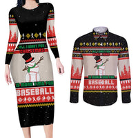 Is More Time for Baseball Design Couples Matching Long Sleeve Bodycon Dress and Long Sleeve Button Shirt with Baseball Snowman All I Want for Christmas - Wonder Print Shop