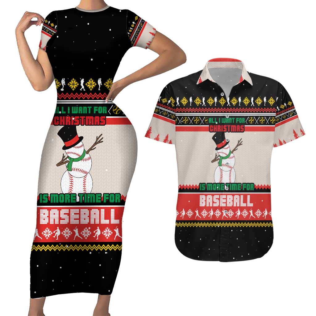 Is More Time for Baseball Design Couples Matching Short Sleeve Bodycon Dress and Hawaiian Shirt with Baseball Snowman All I Want for Christmas - Wonder Print Shop