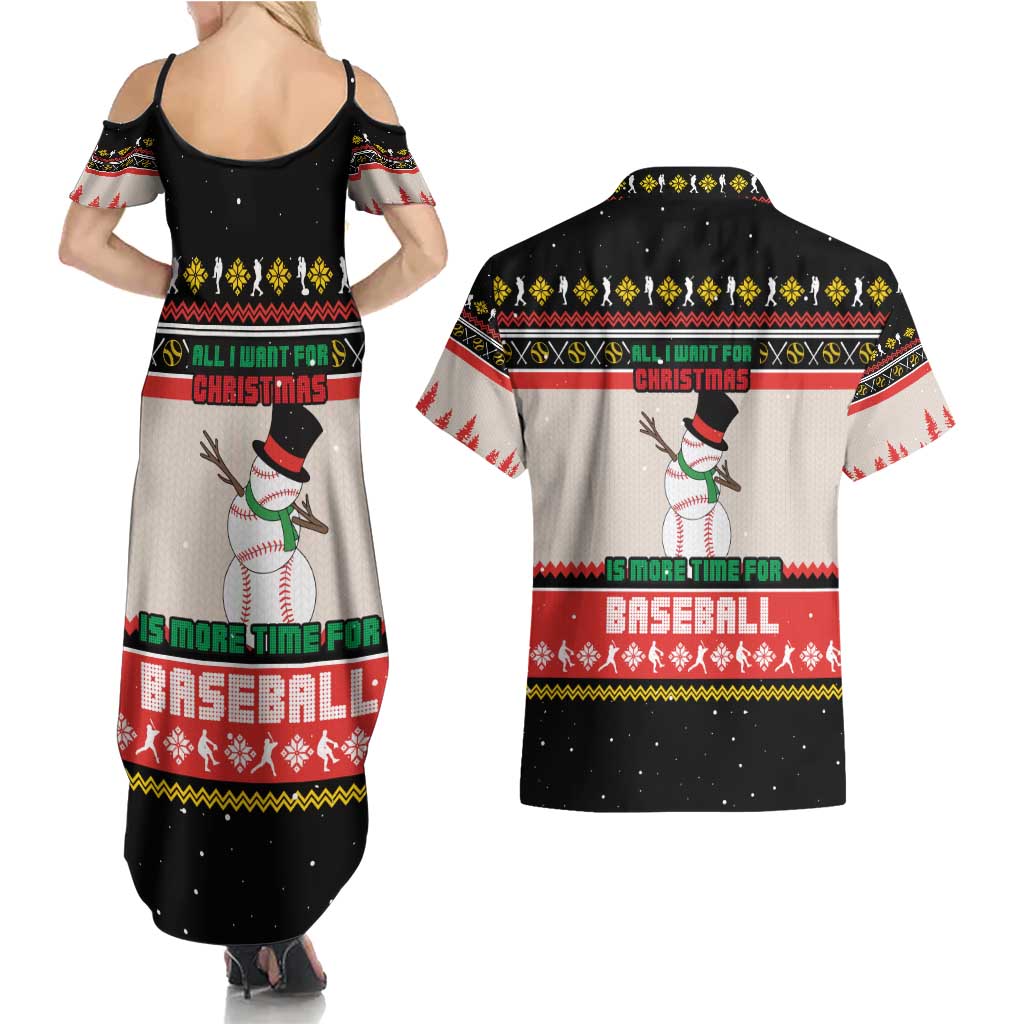 Is More Time for Baseball Design Couples Matching Summer Maxi Dress and Hawaiian Shirt with Baseball Snowman All I Want for Christmas - Wonder Print Shop