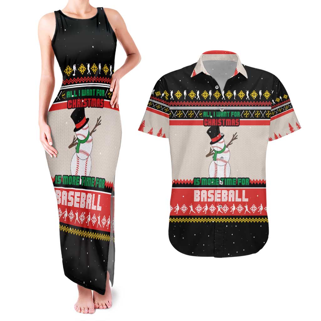 Is More Time for Baseball Design Couples Matching Tank Maxi Dress and Hawaiian Shirt with Baseball Snowman All I Want for Christmas - Wonder Print Shop
