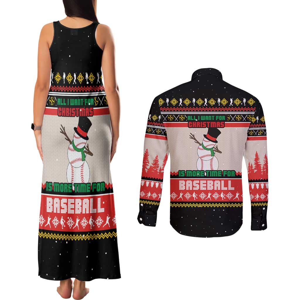 Is More Time for Baseball Design Couples Matching Tank Maxi Dress and Long Sleeve Button Shirt with Baseball Snowman All I Want for Christmas - Wonder Print Shop