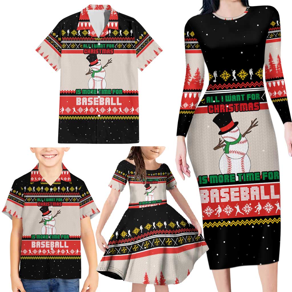 Is More Time for Baseball Design Family Matching Long Sleeve Bodycon Dress and Hawaiian Shirt with Baseball Snowman All I Want for Christmas - Wonder Print Shop