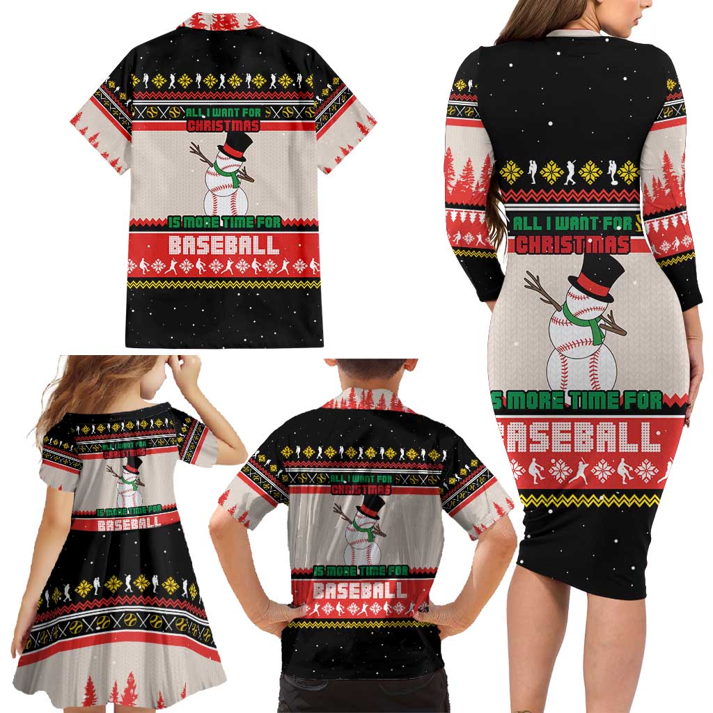 Is More Time for Baseball Design Family Matching Long Sleeve Bodycon Dress and Hawaiian Shirt with Baseball Snowman All I Want for Christmas - Wonder Print Shop