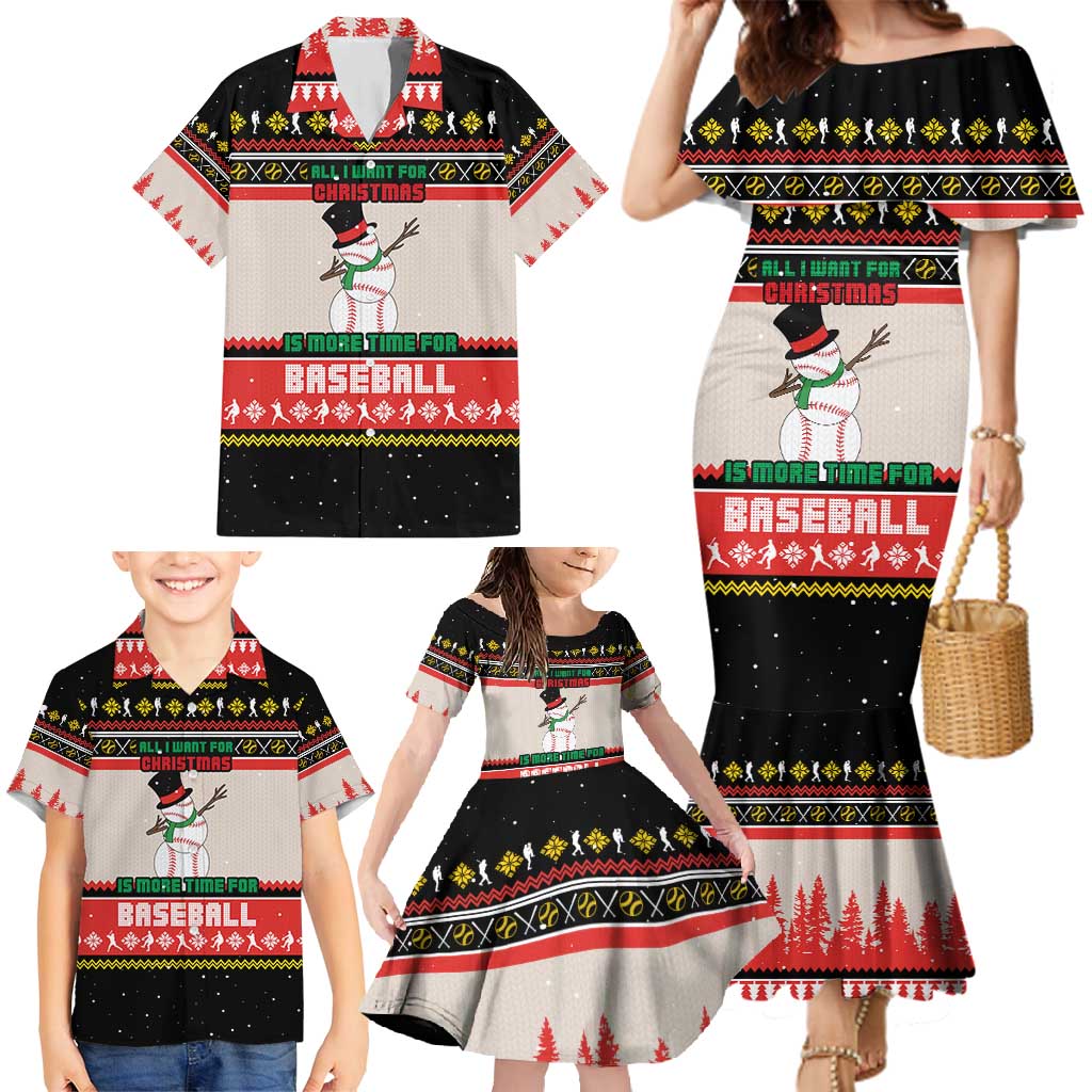 Is More Time for Baseball Design Family Matching Mermaid Dress and Hawaiian Shirt with Baseball Snowman All I Want for Christmas - Wonder Print Shop