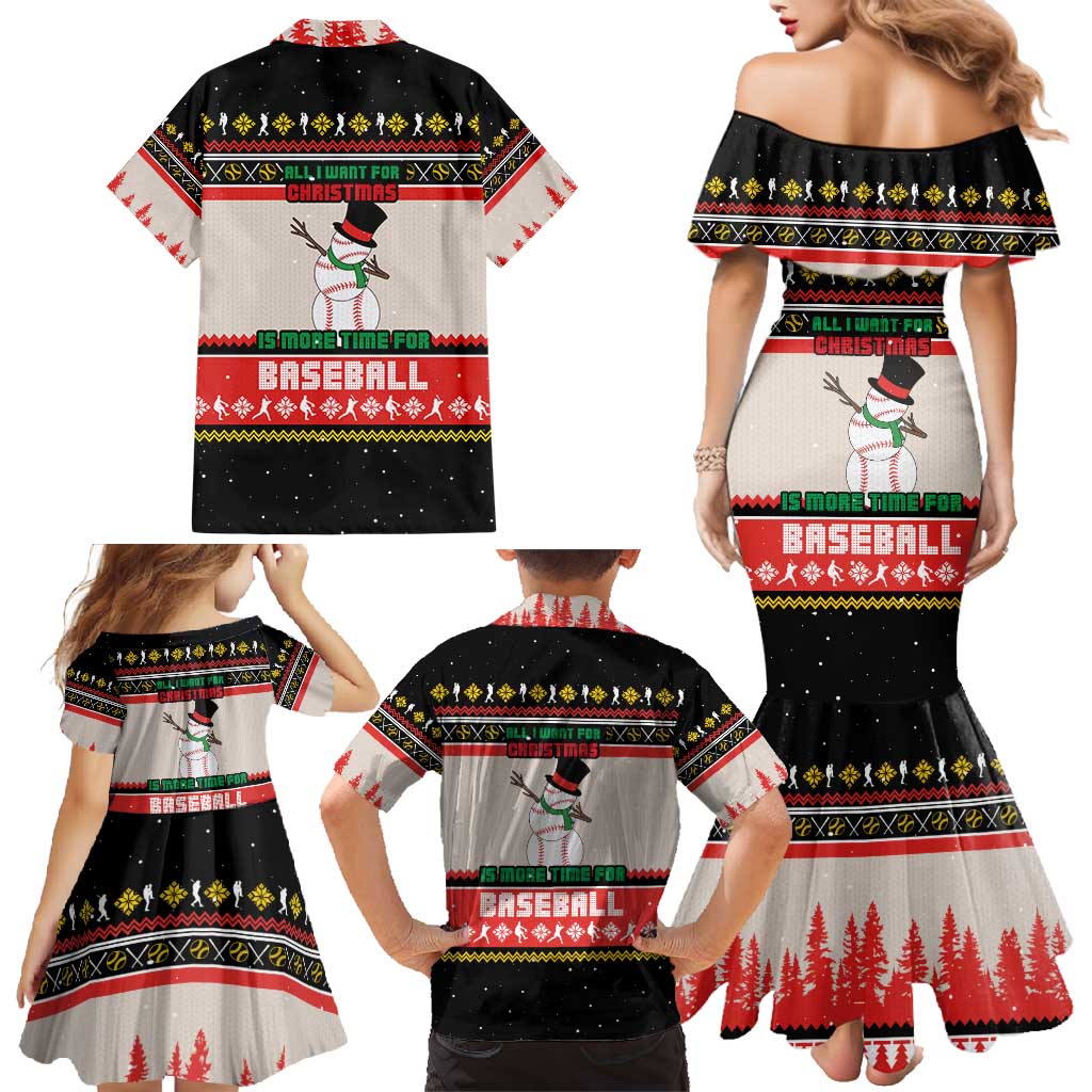 Is More Time for Baseball Design Family Matching Mermaid Dress and Hawaiian Shirt with Baseball Snowman All I Want for Christmas - Wonder Print Shop