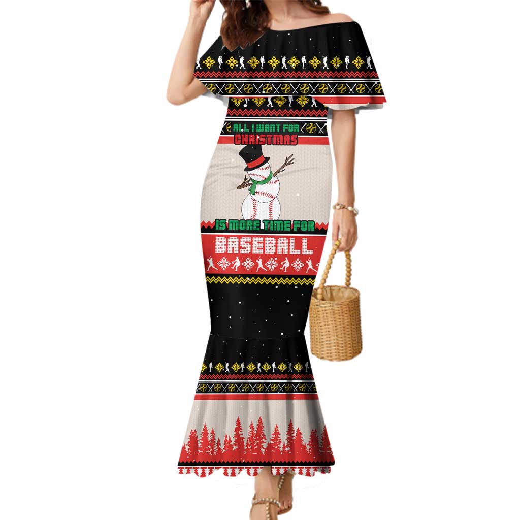 Is More Time for Baseball Design Family Matching Mermaid Dress and Hawaiian Shirt with Baseball Snowman All I Want for Christmas - Wonder Print Shop