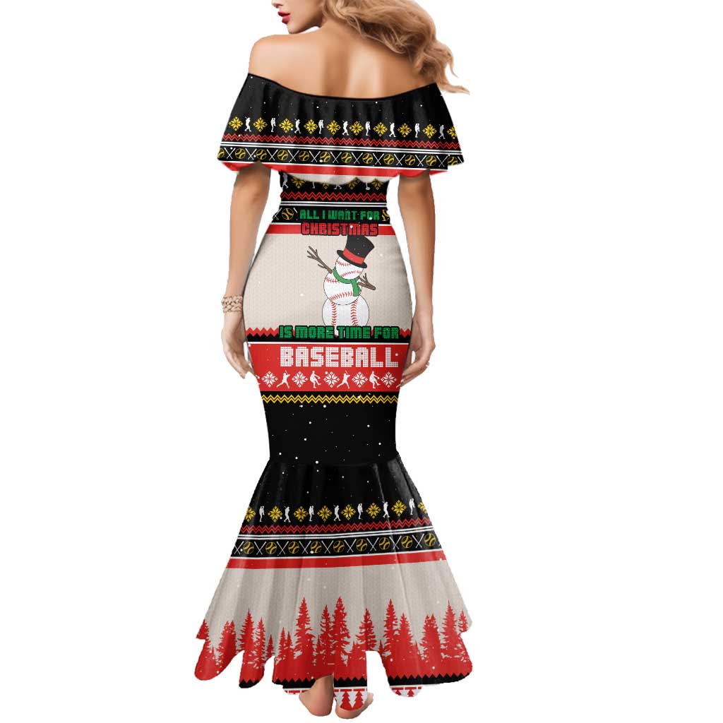 Is More Time for Baseball Design Family Matching Mermaid Dress and Hawaiian Shirt with Baseball Snowman All I Want for Christmas - Wonder Print Shop