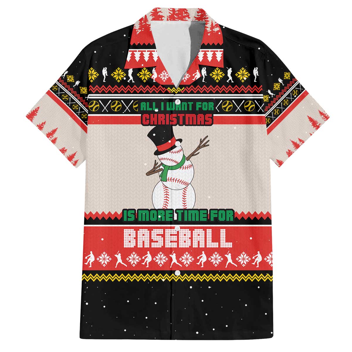 Is More Time for Baseball Design Family Matching Off The Shoulder Long Sleeve Dress and Hawaiian Shirt with Baseball Snowman All I Want for Christmas - Wonder Print Shop